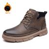 Fashion 2025 Winter Men's Leather Boots Fashion Thick Bottom Warm Fur Casual Ankle Short Shoes Lace-up Non-Slip Motorcycle Boots