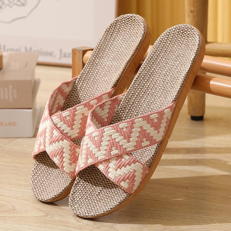 Summer Linen Slippers For Women 36-45 Flat Sandals Lightweight Eva Home Slippers