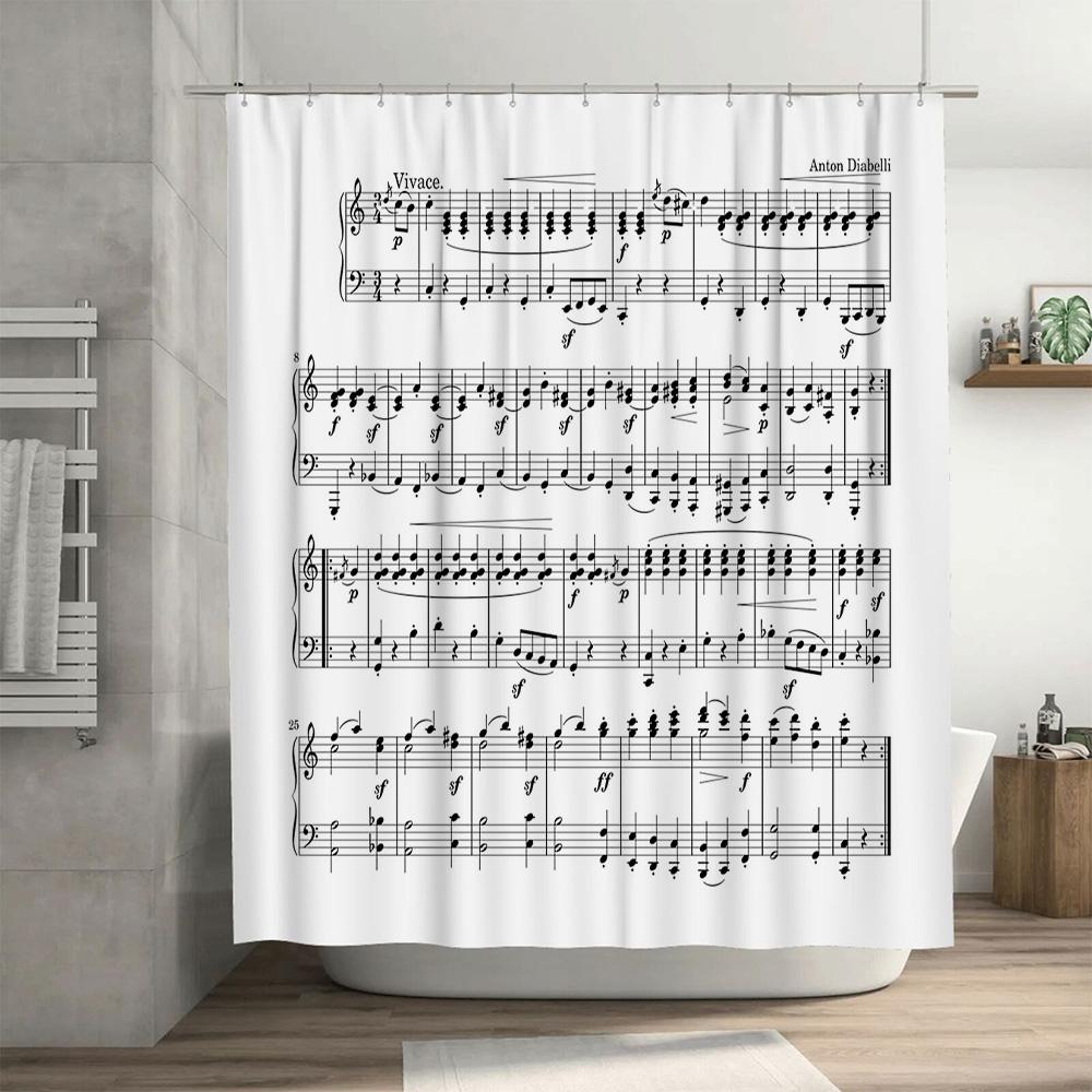 Music Shower Curtain Vintage Sheet Music Decor Bathroom Curtain Waterproof Classical Musician Gift Backdrop