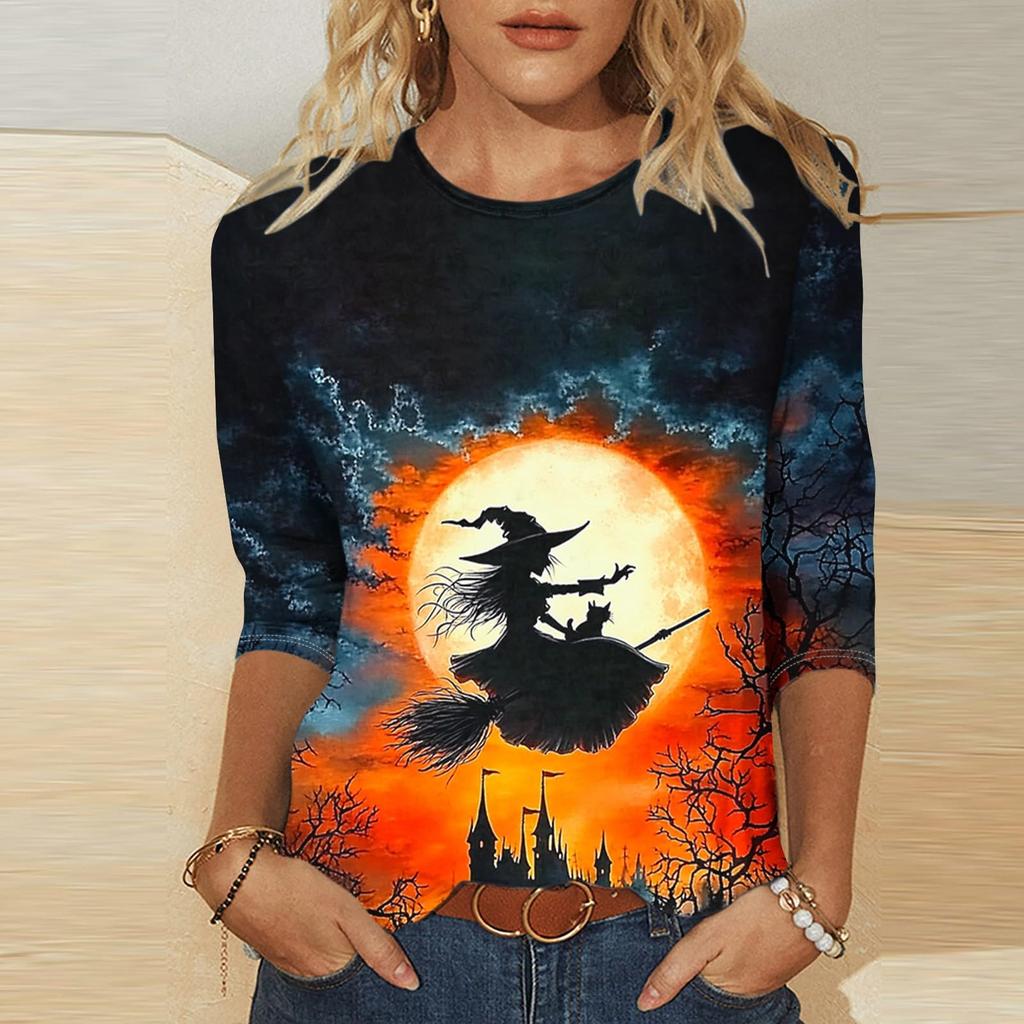 Women's Fashion Print Three-Quarter Sleeve Neck Top