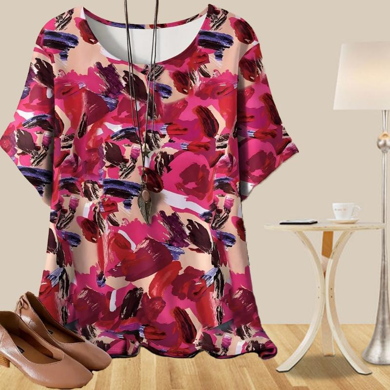 

Women s Fashion Casual Loose Spring Shirt Women s Short Sleeve Cashew Square Printed Tops 8XL червоний