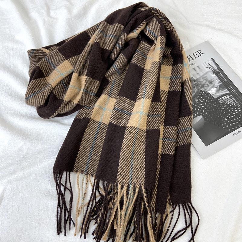 Plaid Scarf Women's New Autumn and Winter Fashion Imitation Cashmere Fringed Shawl Thickened Warm Scarf Windproof, Warm & Decorative, Casual Shawl