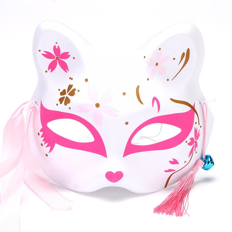 Hand-Painted Anime-Style Cat and Fox Half-Face Mask for Men and Women