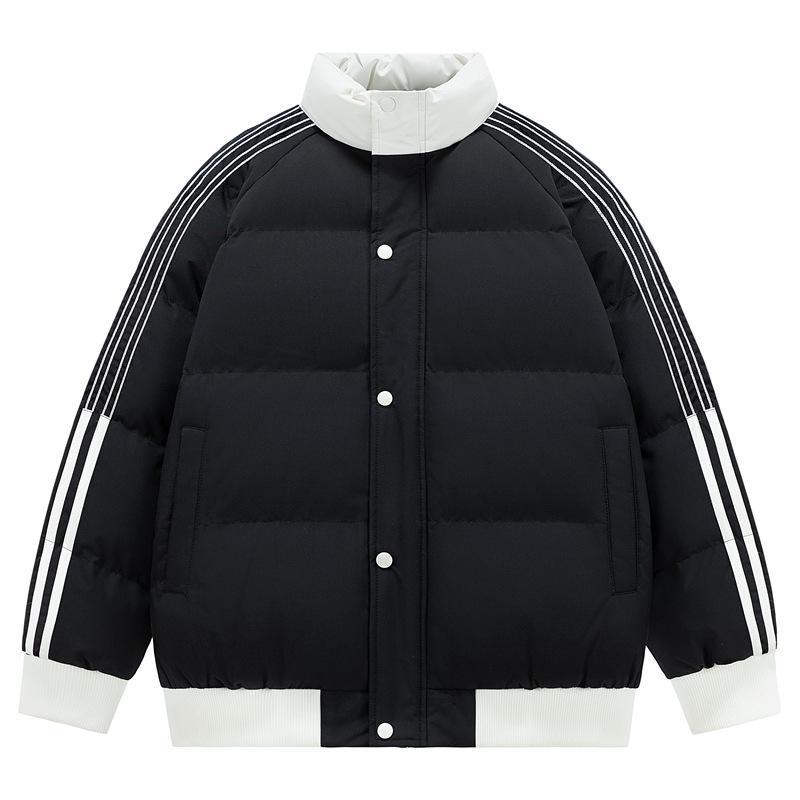 Three-stripe Contrasting Color Cotton Coat for Men and Women, New Winter Style Thickened Warm Stand-up Collar Windproof Cotton Jacket
