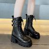 Women's Platform Boots Punk Style Women Mid-calf Boots High Quality Casual Leather Boots for Women Height Increasing Gothic Boot