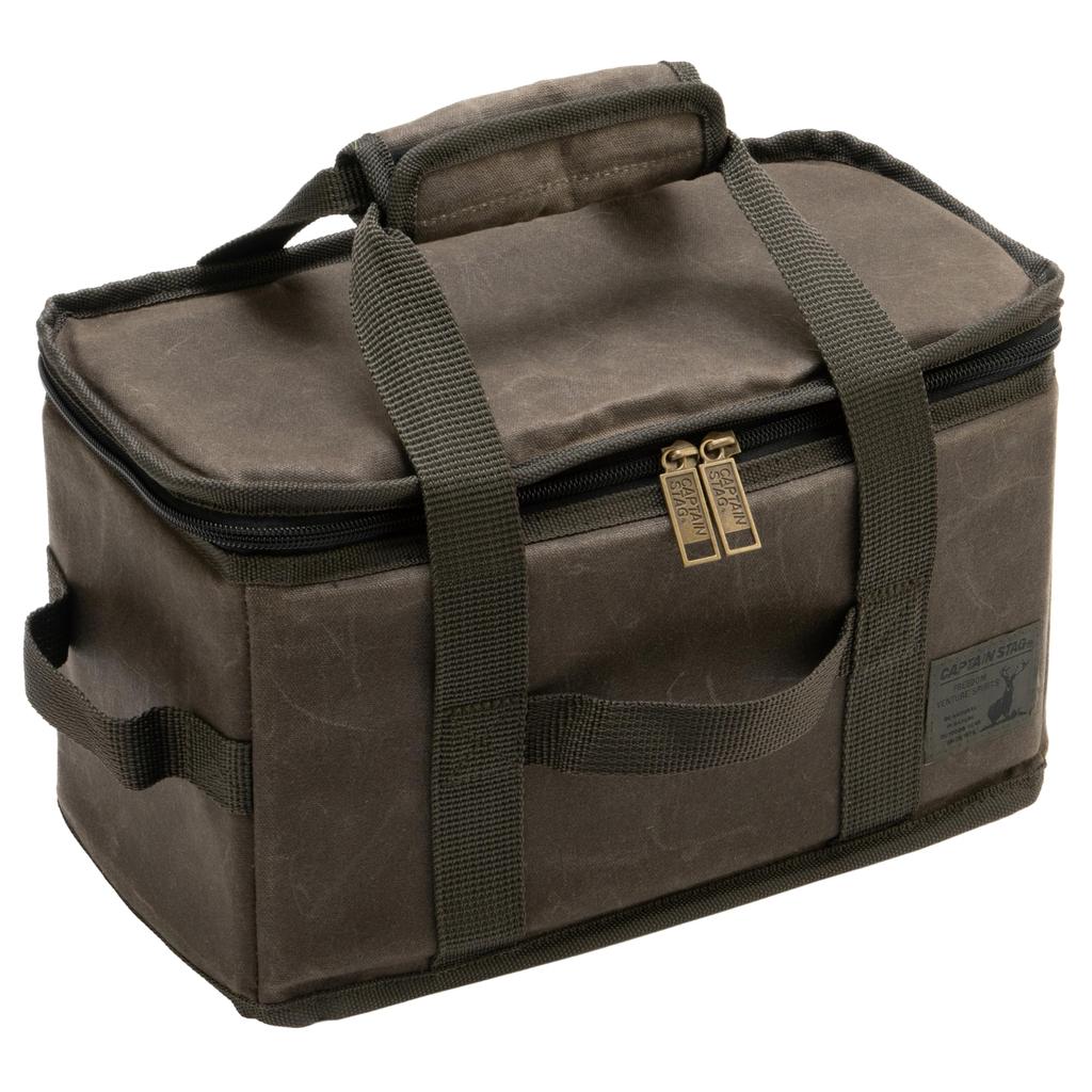 Captain Stag (CAPTAIN STAG) Outdoor Tool Bag, Cotton Canvas Gearbox Bag with Mesh Pocket and Divider, Olive, UL-2073