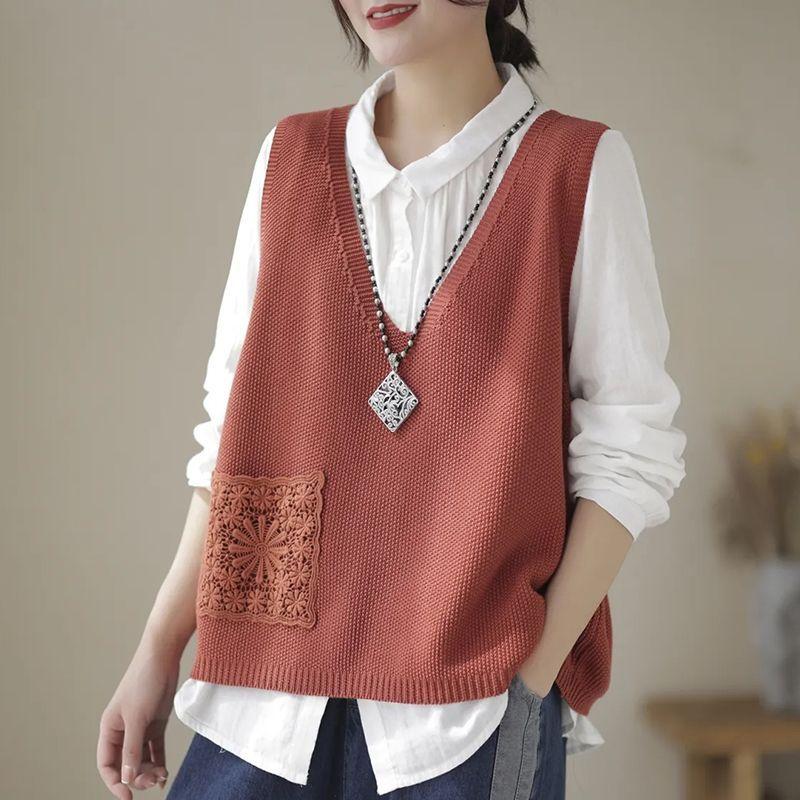 

Женский тонкий вязаный жилет с V-образным вырезом, для ношения поверх одежды, в корейском стиле, свободного кроя, однотонный, кардиган в японском стиле 2XL кирпич красный