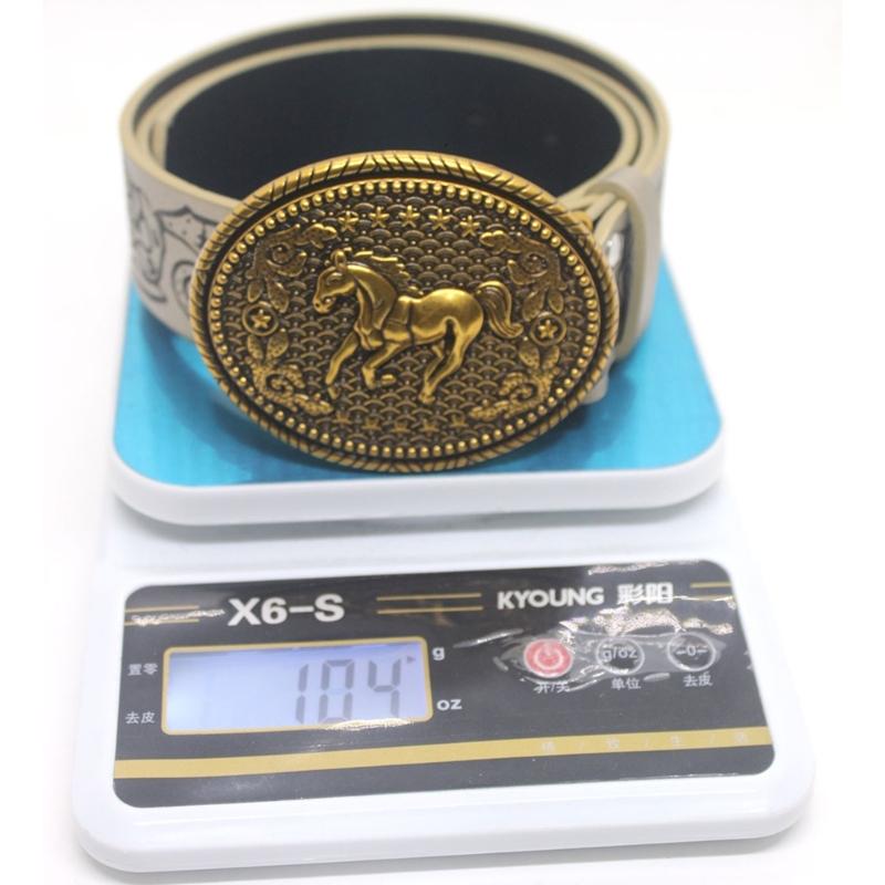 Floral Engraved PU Belt for Jeans Women Vintage Horse Pattern Buckle Waist Belt