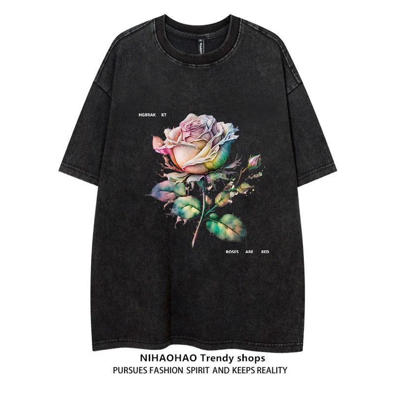 

Трендовая свободная футболка унисекс с принтом «Винтажный закат» M чёрный