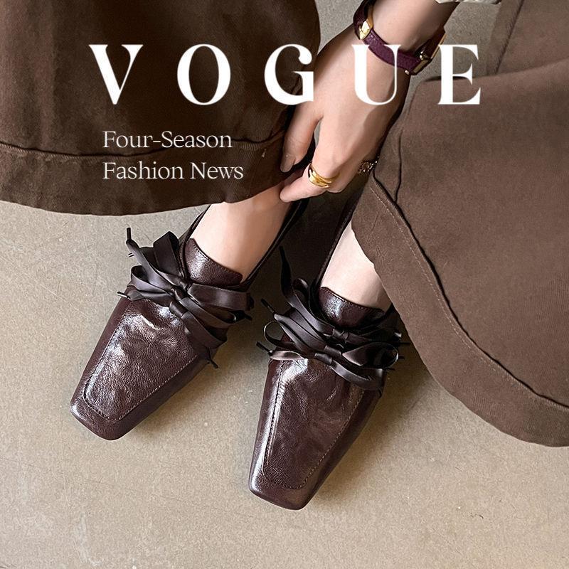 Cowhide version~ Genuine leather British style lace-up small leather shoes for women's 2025 new retro square head versatile fashion loafers