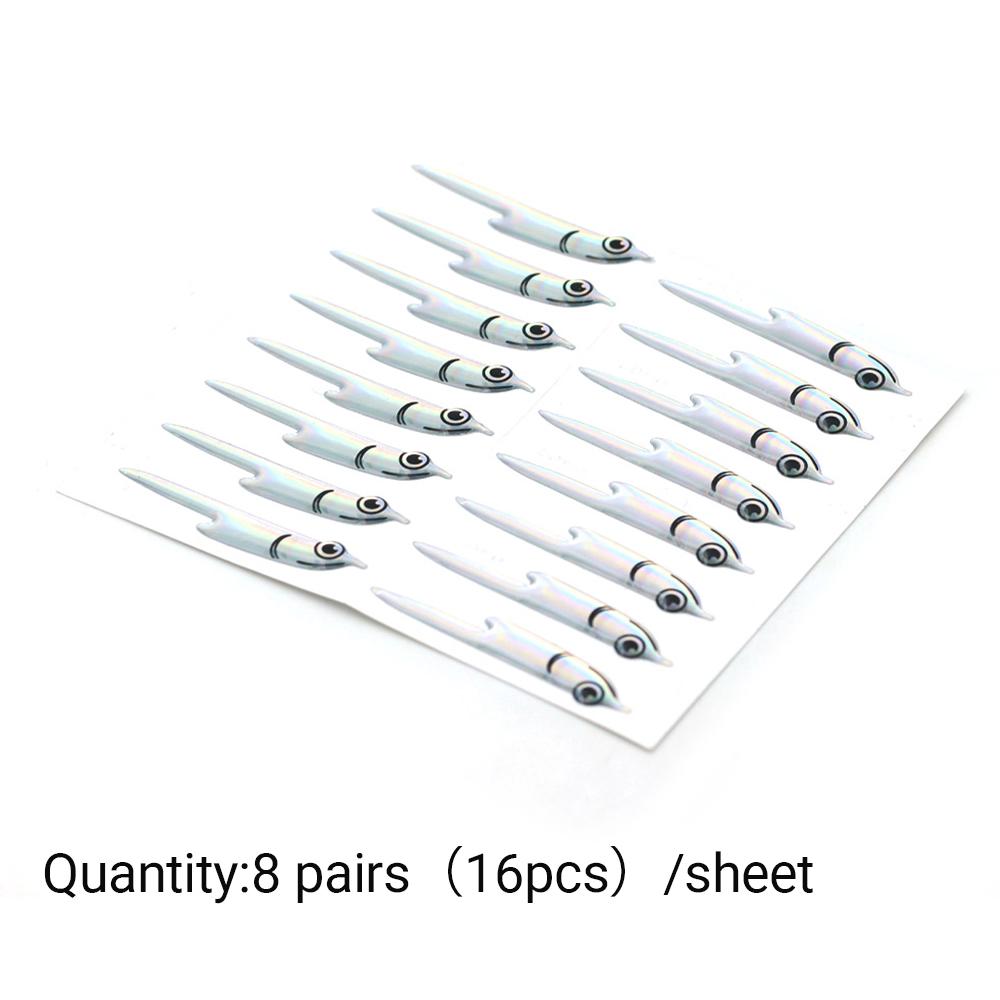 8 Paar Fleye Foils Fliegenbinde-Set Vorgeformte Fischseiten-Vinylmasken, Upgrade Künstliche Fischkopf-Aufkleber für Salzwasser-Fliegenfischen