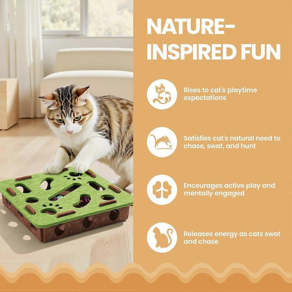 Interactive Cat Toy Puzzle Toys for Indoor Cats Felt Maze Box Kittern Toys Pet Cat Games Self Play Fun Exercise Hide Seek Moving Cat Toy for Bored Cat