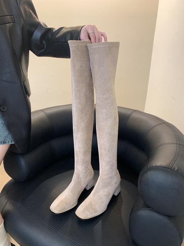 

Модные ботфорты с квадратным каблуком, облегающие ногу, на высоком каблуке, осень-зима 2025, универсальные эластичные облегающие женские ботинки-носки 39 абрикосовый