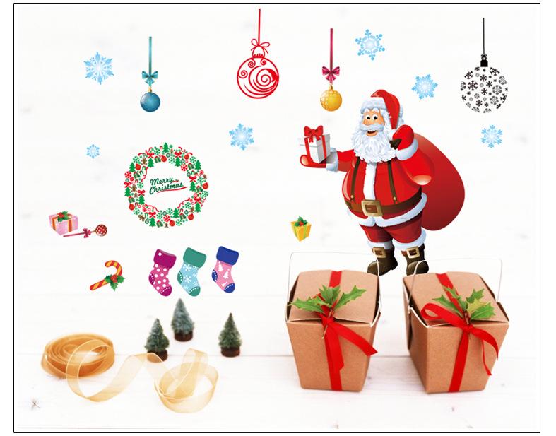 Christmas Tree and Old Man Cartoon Wall Sticker Shop Large Wall Self-adhesive Decorative Painting New Year's Wallpaper