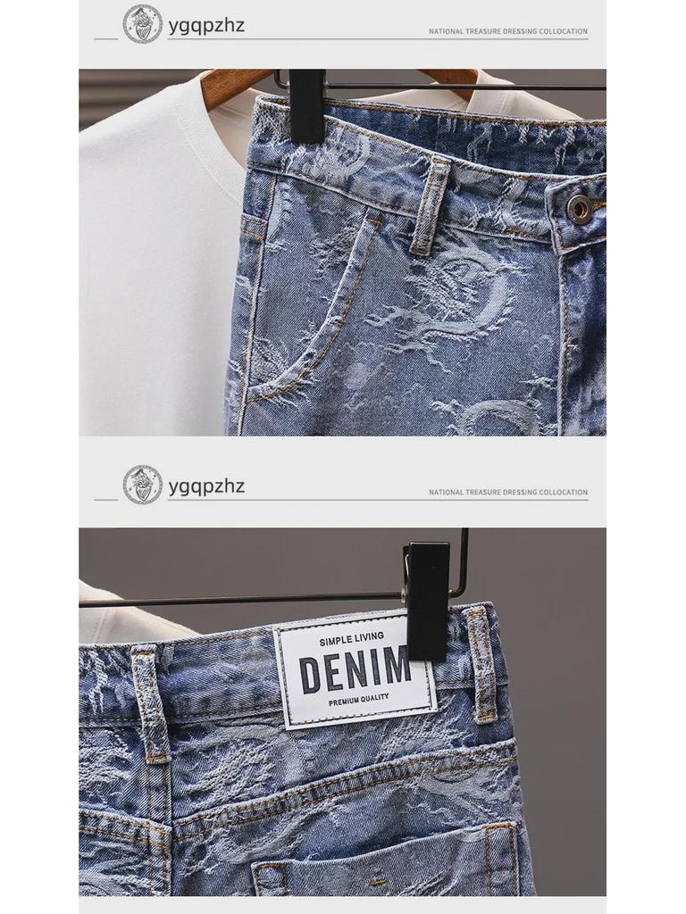 2024 Men's Trendy Loose Straight Denim Shorts: Mid-Length Youth Breeches