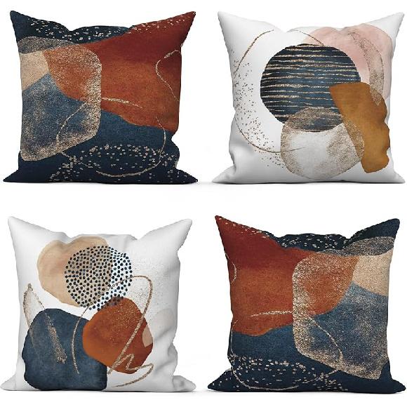 

Абстрактные чехлы на подушки в стиле бохо 16x16 дюймов, терракотово-бежевые наволочки для диванных подушек в стиле середины века, льняные наволочки для дивана, кушетки, автомобиля, набор из 4 штук (Без вкладышей) 16 x 16 (Pack of 4)