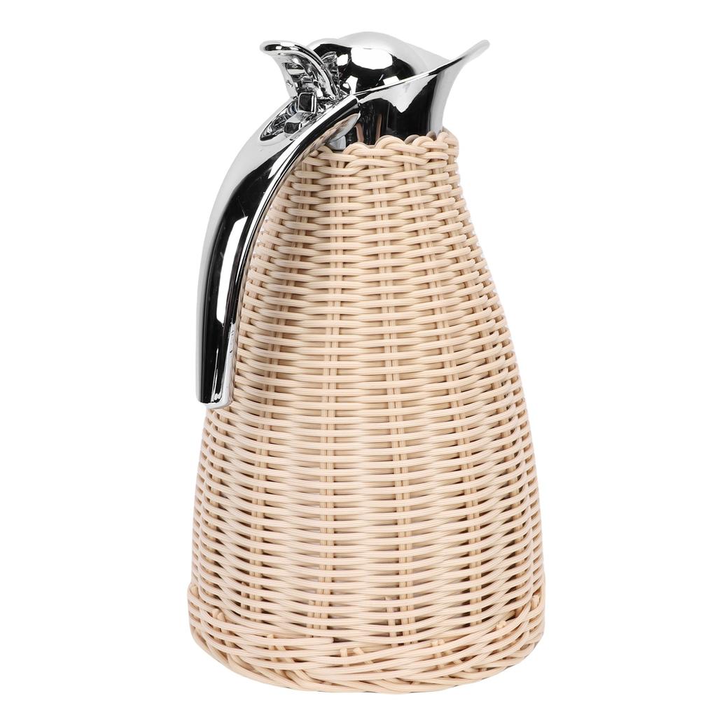 Handwoven Stainless Steel Thermal Coffee Woven Rattan Body 1.5L 3 Walled Insulated Jug Pitcher 12 Hour Heat 24 Hour Cold Retention