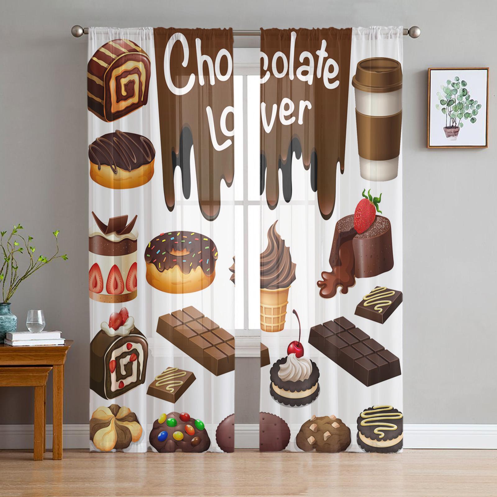 

Delicious Food Donut Dots Sheer Curtains for Living Room Decoration Window Curtains for Kitchen Tulle Voile Organza Curtains W135 x H115cm x1&Grommet Top