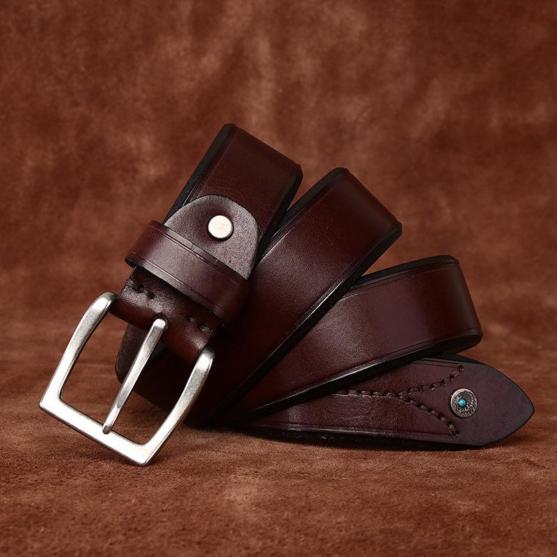Belt Men's Beaded Decoration Fashion Trend Vegetable Tanned Full-Grain Leather Cowhide All-Match Denim Casual Men's Leather Belt