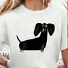 Cute Black Sausage Dog Funny Printed Women's T-shirt Short Sleeve Crew Neck Top for Summer Women's Harajuku Casual Clothing