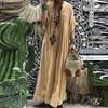 Damen V Neck Kleid Maxikleid Fackel Ärmel Oversize Lose Kaftan Promkleid Dress Vestido Robe Kleid