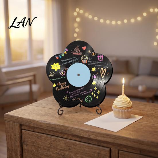 Customizable Record Art Flower Vinyl Ornament, DIY Custom Board, with Hand Painted Display Stand Design, Personalized Birthday Anniversary Message