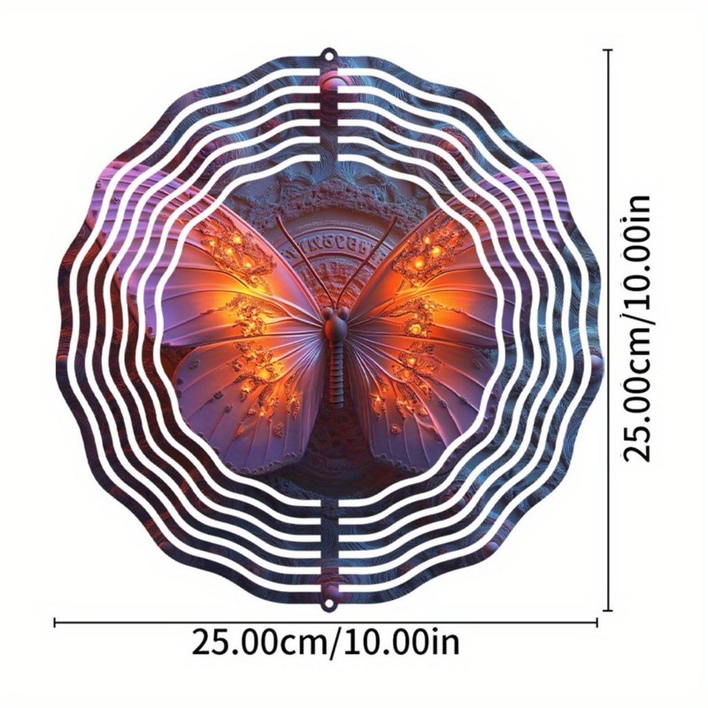 10 Inch Metal Wind Chime Double Sided Butterfly Design 360 Degree Rotating Hook for Outdoor Garden Lawn Decoration Vibrant Colors