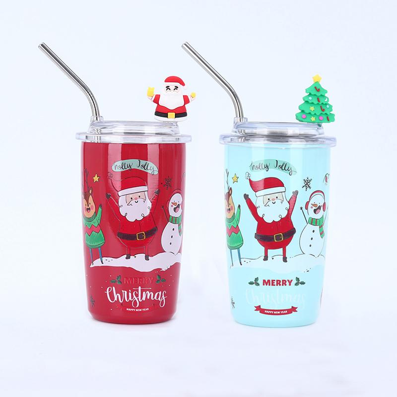 16Oz Christmas Theme Cup Set Break-Resistant Metal Travel Cups with Straws Perfect Gifts for Halloween Valentine's Day Christmas