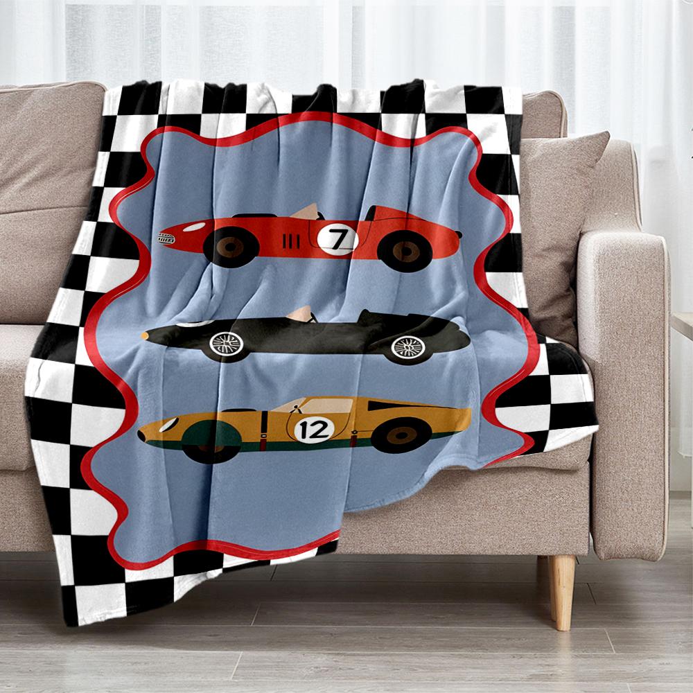 Car Theme Printed Blanket - Perfect for Couch, Bed, Travel & Outdoor Use | Machine Washable, Cozy & Durable.