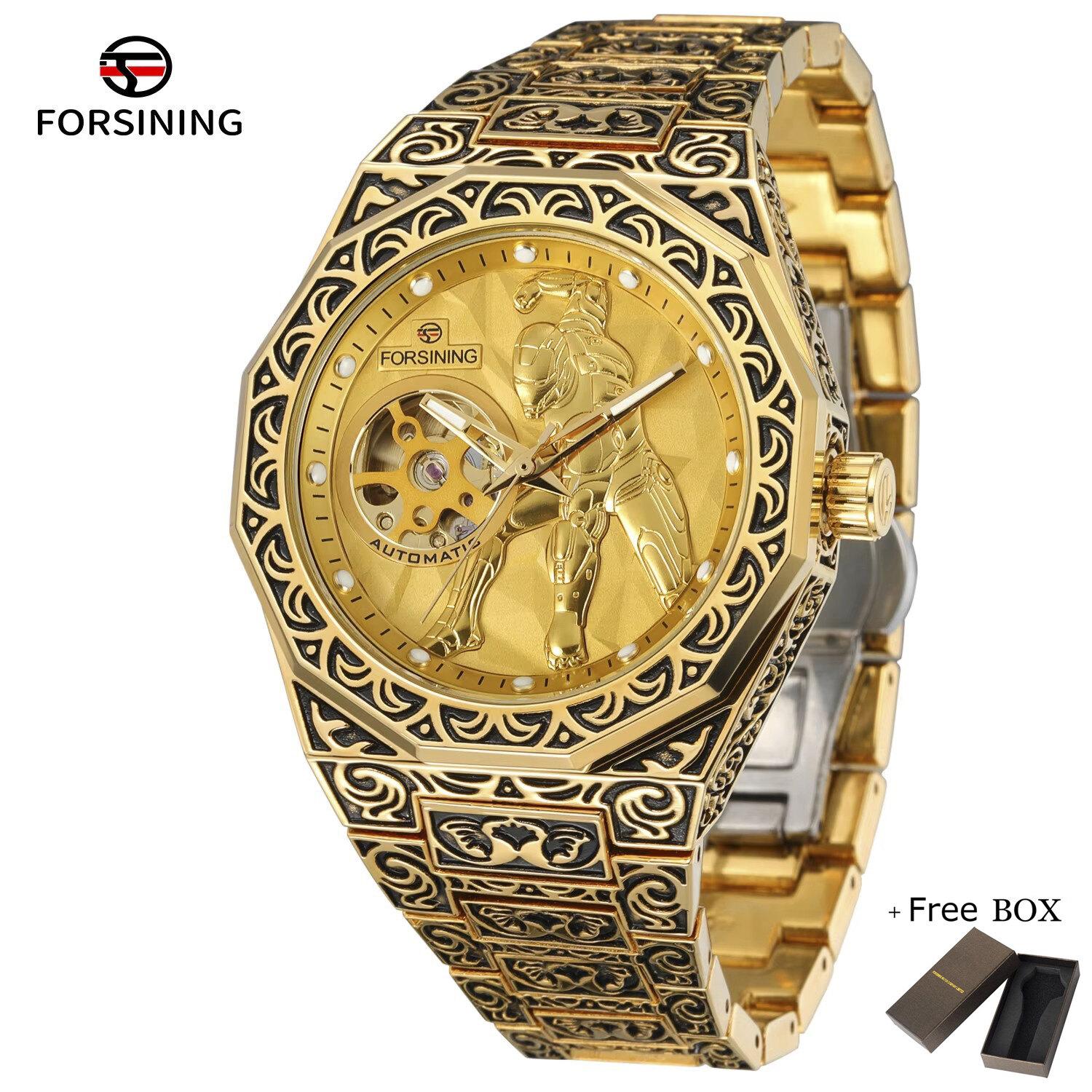 

Мужские деловые модные механические часы Лучший бренд автоматические механические часы из нержавеющей стали Подарки для мужчин золотой