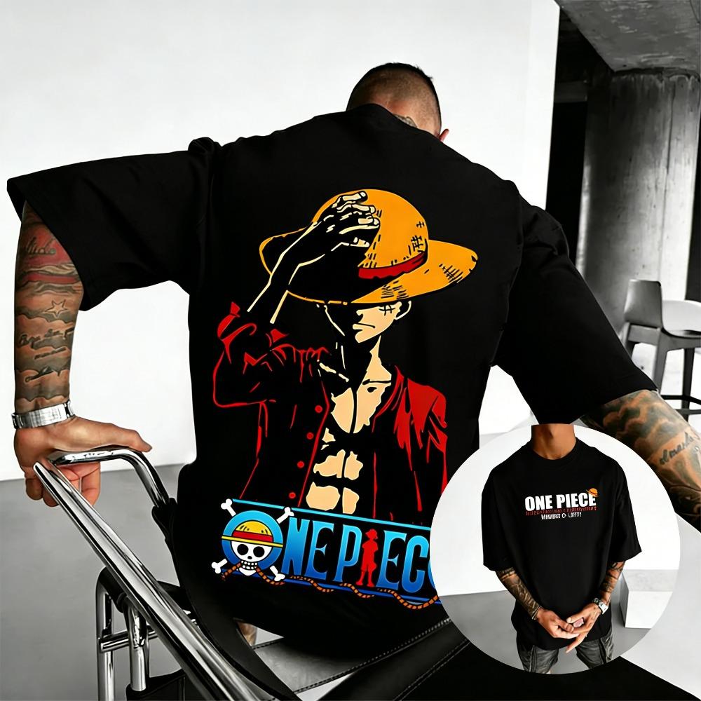 Plus Size One Piece Anime Printed Men and Women Tshirt Casual Parent Child Top Fashion Harajuku Style Y2K Summer Street Wear