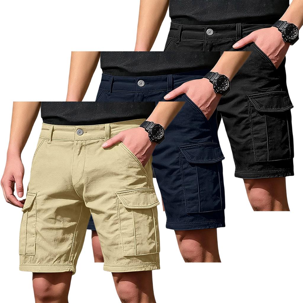Men's Cargo Shorts 3-Pack with 6 Pockets, Button and Elastic Waist