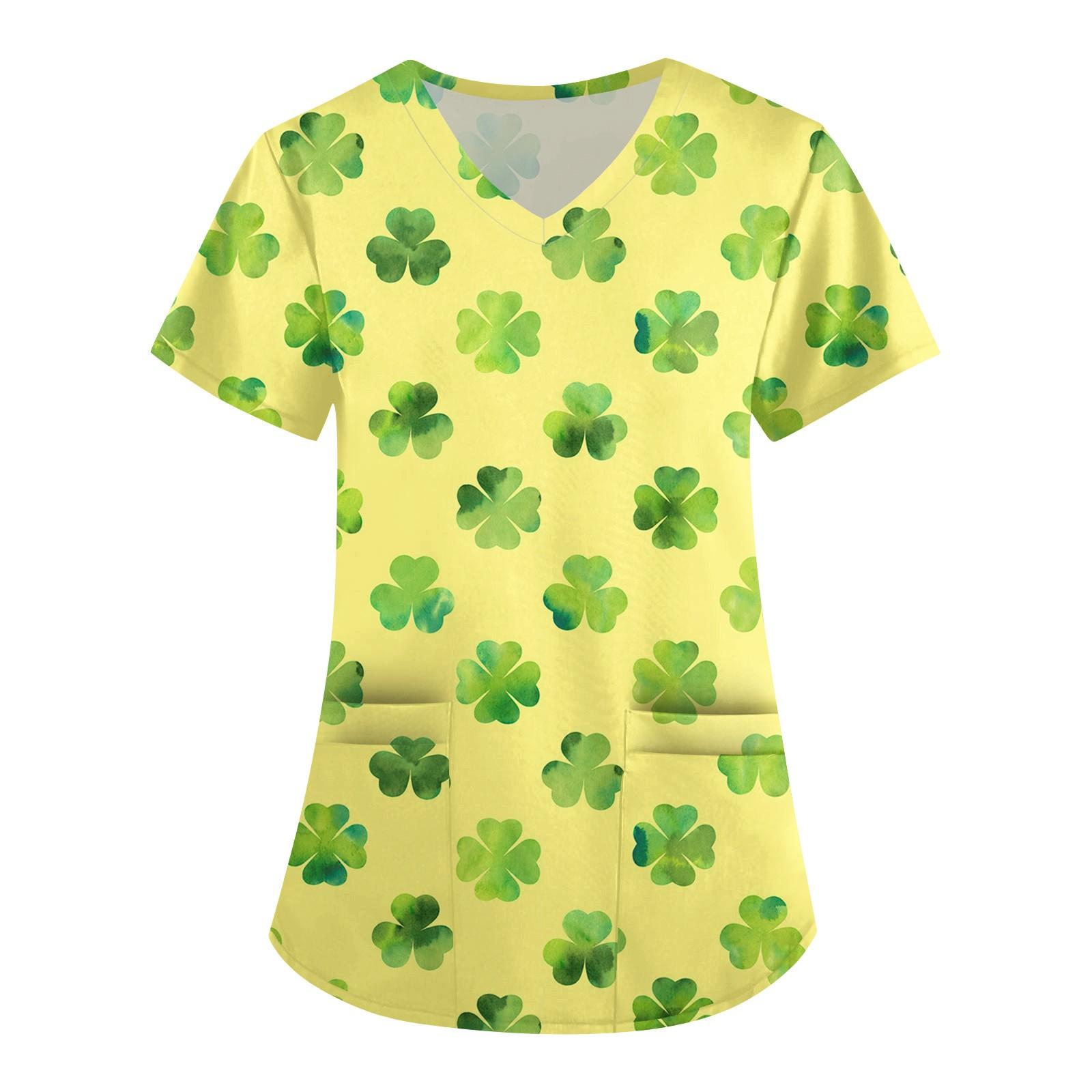 

Женская симпатичная принтованная рабочая одежда с V-образным вырезом, двухслойными карманами, базовым коротким рукавом, пуловером XXXXXL жёлтый