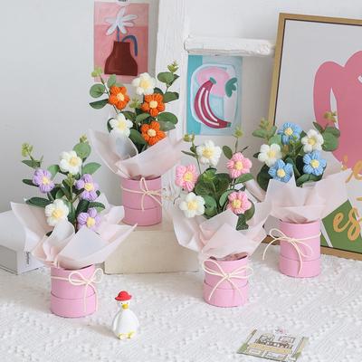 Crochet Woven Flowers Artificial Flower Bouquet Knitted Flower Bouquet Handmade Wedding Teacher'S Mother'S Day Graduation Gift