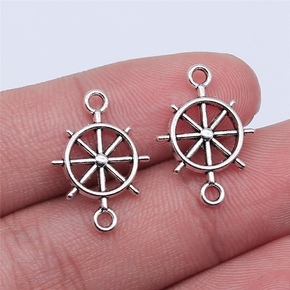 20pcs Life-Ring Ships Wheel Helm Rudder Sailboat Charms Tibetan Bronze Silver Color Pendants Antique DIY Handmade Craft