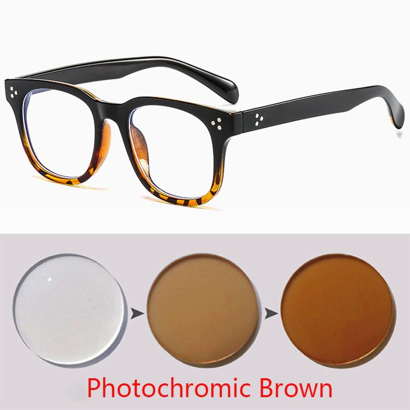 -1 -1.5 -2 -2.5 -3 -3.5 -4 -4.5 -5.0 -5.5 -6.0 Classic Rivets Myopia Eyeglasses With Degree Women Men Black Leopard Frame Glasses