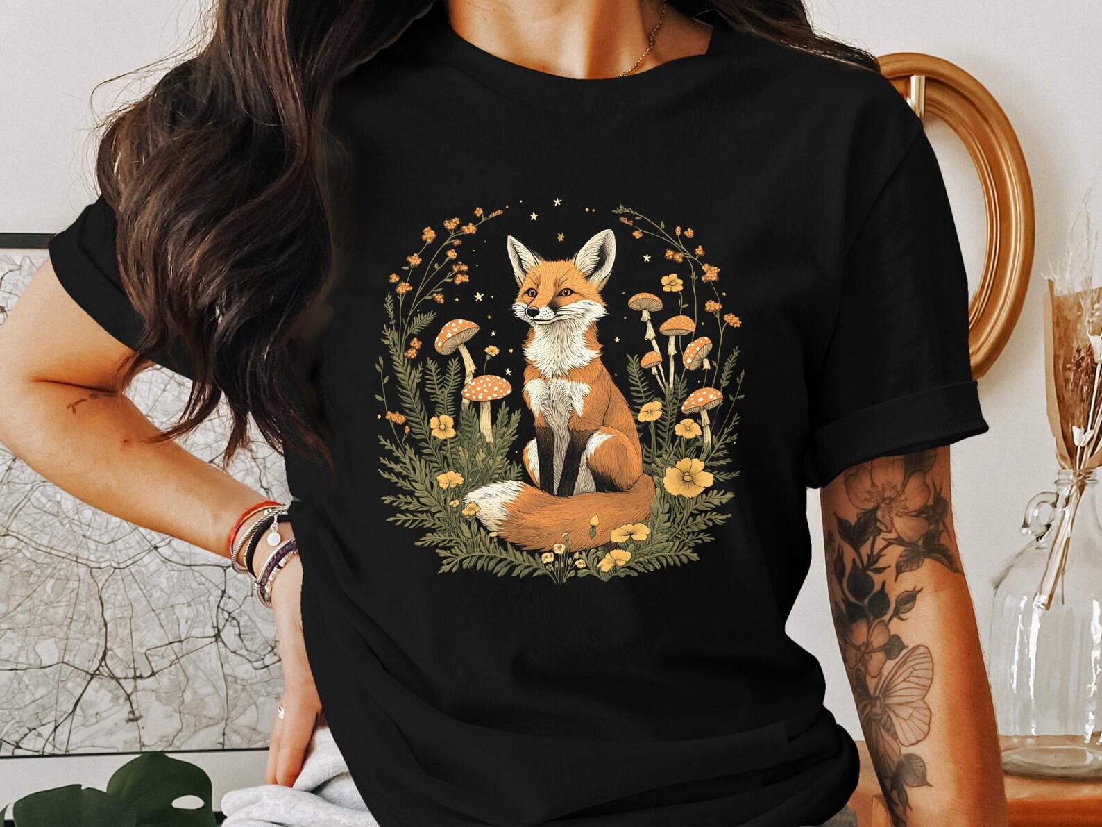Cute Cottagecore Fox TShirt, Cottagecore Woodland Animal Tee, Vintage Fox Illustration Shirt, Cute Forest Animal T Shirt, Nature Lover Gift XL