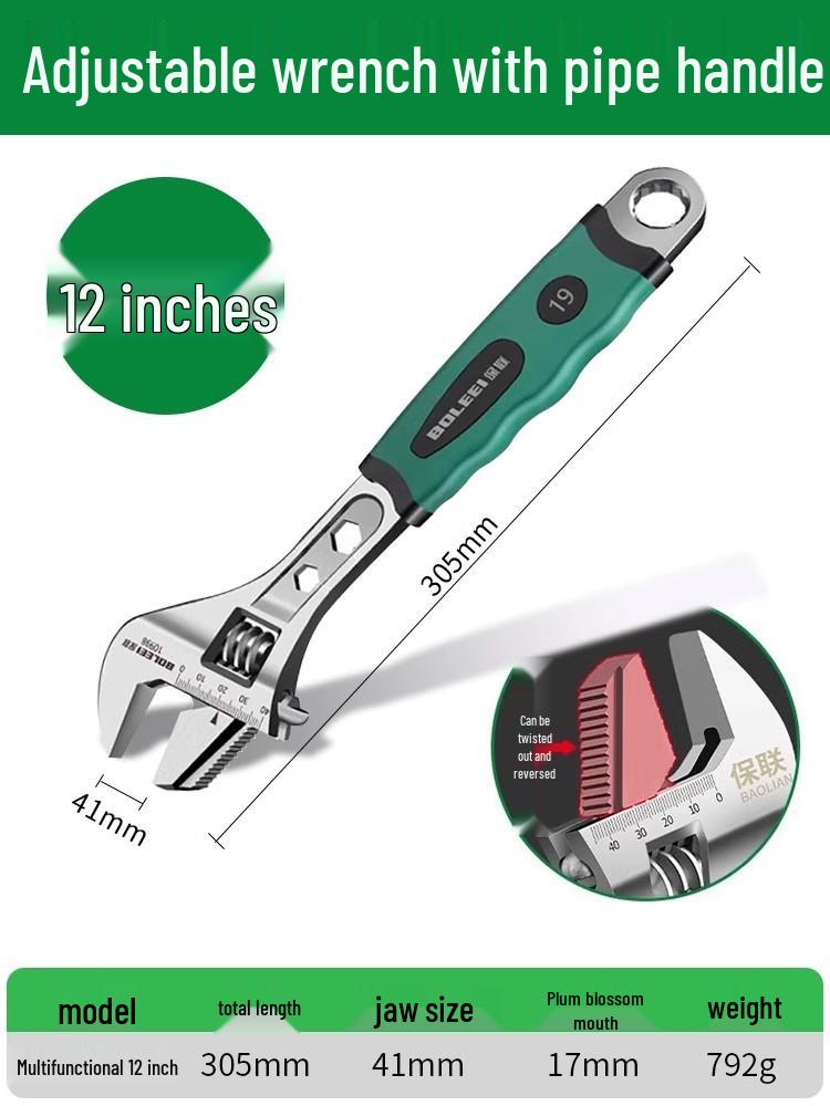 Universal Adjustable Wrench Tool Set with Large Opening - Multifunctional Pipe and Small Wrench