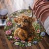 Highland Cow Floral Garden Round Crystal Velvet Rug Country Farm Animal Decorative Floor Mat for LivingHome DecorationNature Art