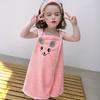 Kids Bath Skirt Rabbit Ear Absorbent Bath Towel Coral Velvet Dress Style Bath Wrap with Shoulder Straps for Beach Swimming Pool