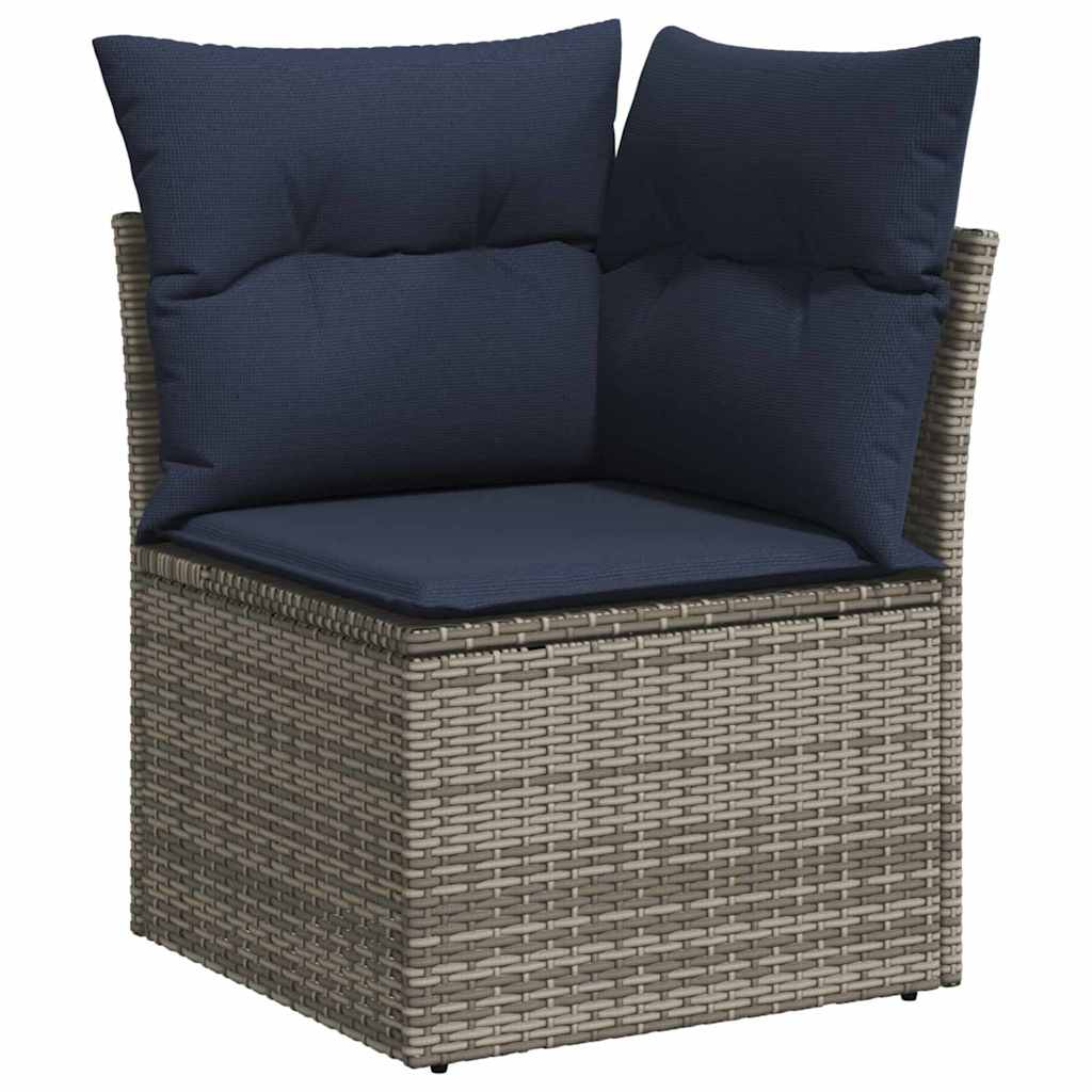 8 Piece Garden Sofa Set with Cushions In Gray and Navy Blue Poly Rattan
