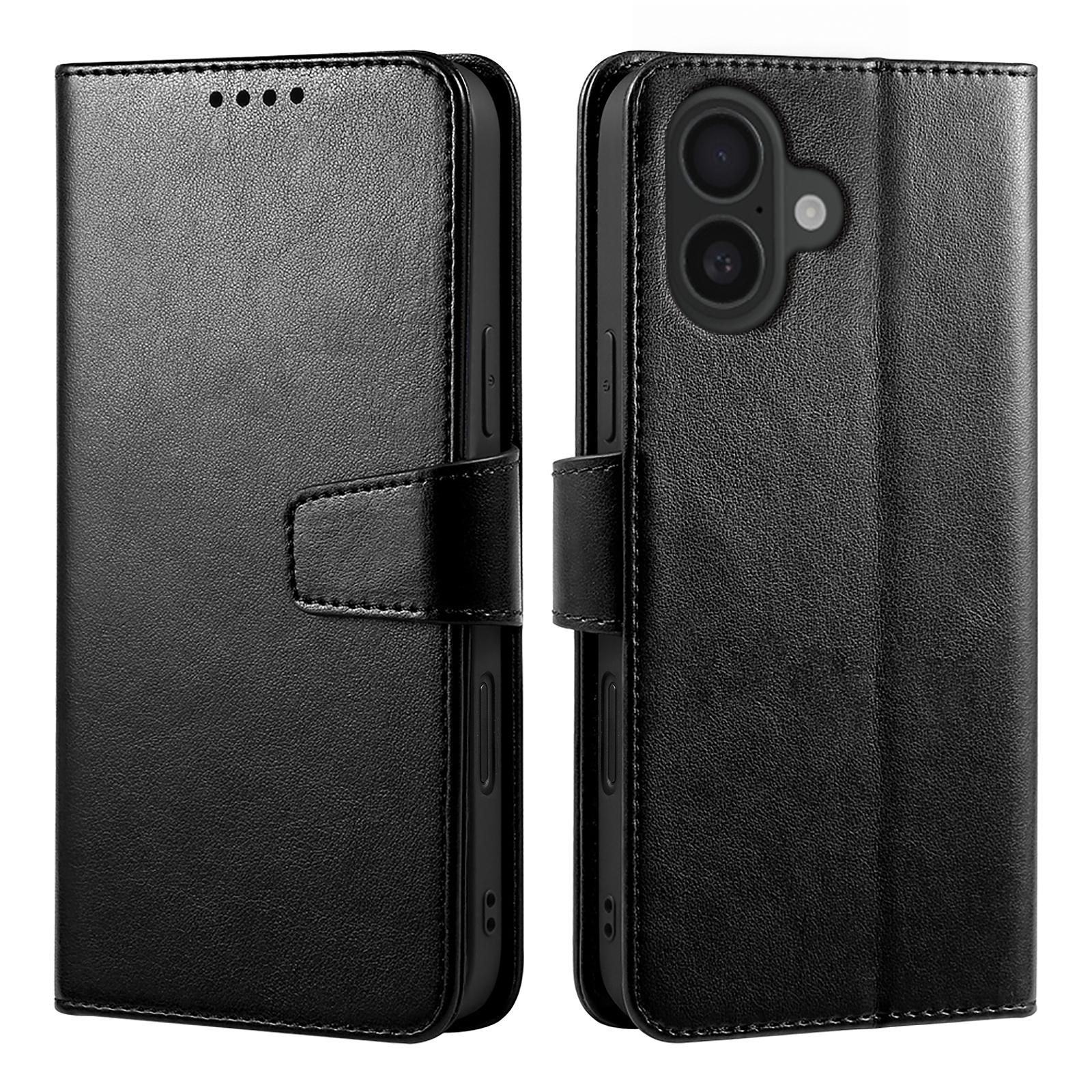 

For iPhone 16 Case Stand Card Holder Wallet Leather Phone Cover Black