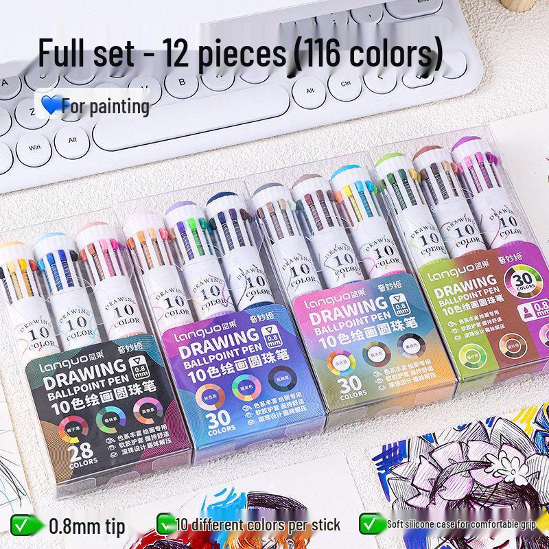 10-Color Stackable Ballpoint Pen Set – Press-Type, Multi-Functional Pens for Drawing & Journaling for Elementary Students