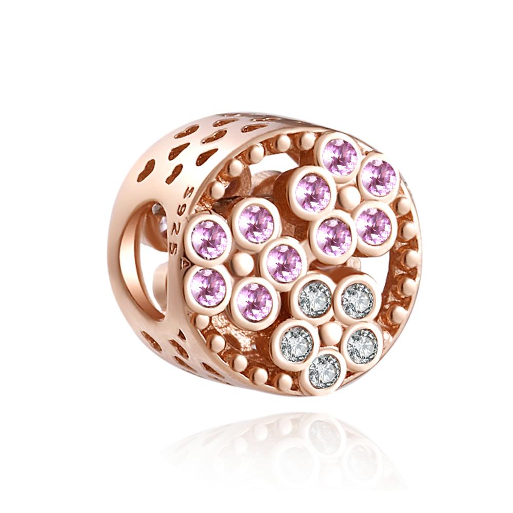 Classic 925 Silver Pink Blue Flower Pendant Bead Decoration Suitable For Necklace Bracelet DIY Women's Jewelry