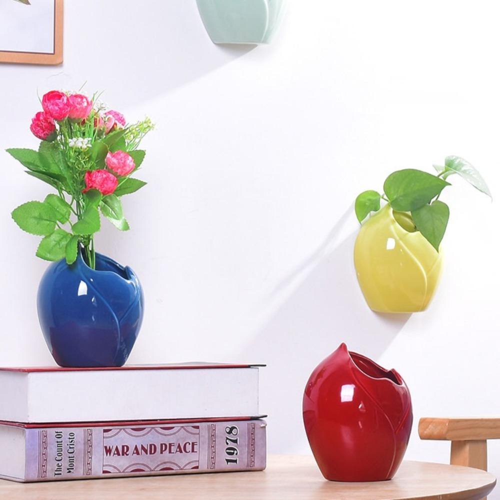 Ceramics Wall Hanging Vase Water Drops Wall Vase Ornaments No-punching Hydroponics Flower Insert Room Background Interior Decor