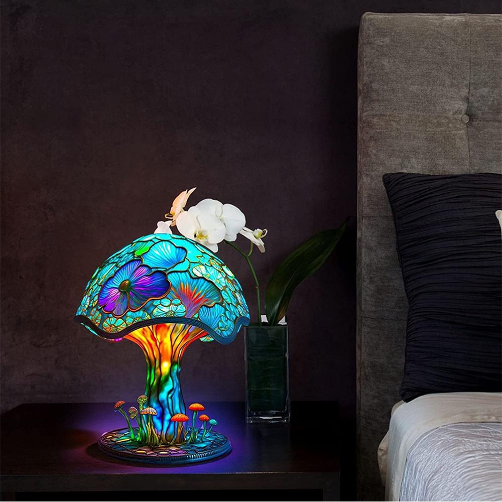 Painting Glass Mushroom Table Lamp for Bedroom Living Room Home Office Decor