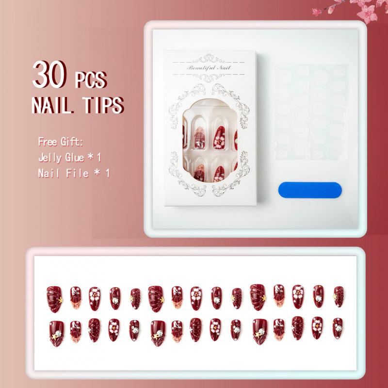 30 Pcs 3D Cute Flower & Rhinestone Starfish Seashell Almond Nail Art Tips