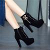 Rimocy  New Autumn Ankle Boots For Women Platform High Heels Shoes Woman Buckle Short Booties Casual Faux Suede Footwear