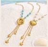Ocean Style Y Necklace,18K Gold Plated Stainless Steel,Turquoise Paperclip Chain Dolphin Starfish Tassel Jewelry Waterproof