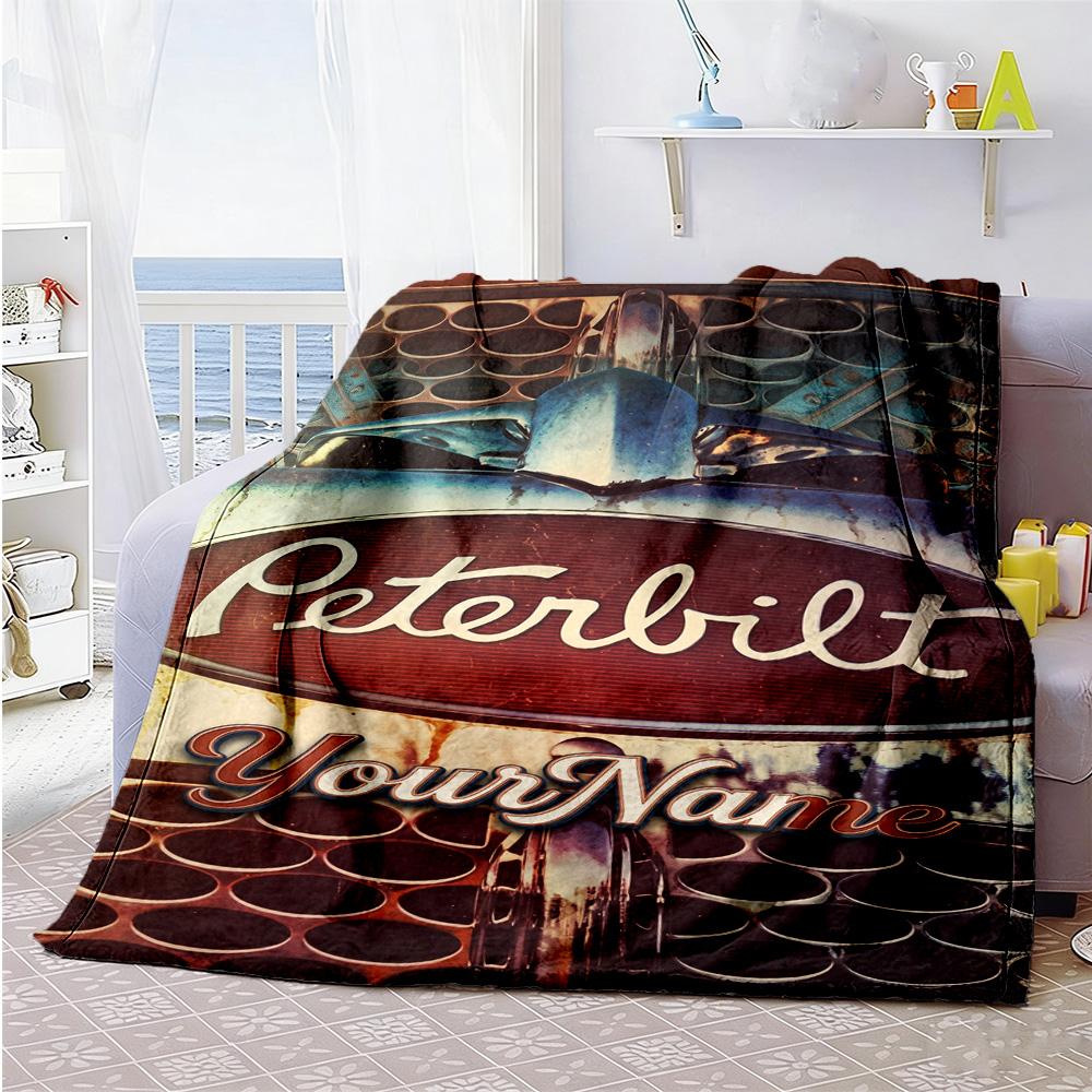 Peterbilt Heavy Trucks Personalized Text Blanket Multi-purpose Customizable Blanket Ultra-Soft Throw For Living Room Home Decor Chair Bedding